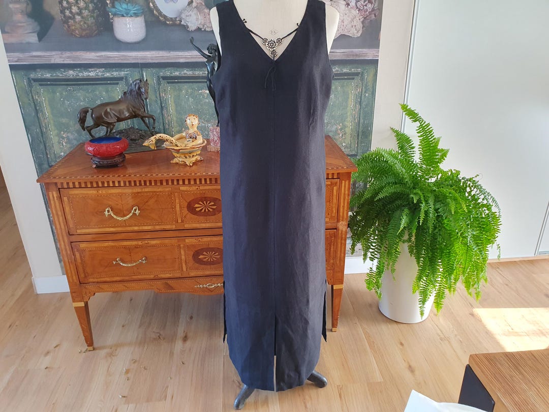 Vintage Long Black Linen Dress Colors of Time - Etsy