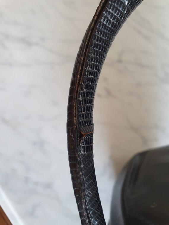 Vintage black leather handbag - image 4