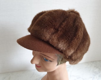 Casquette chapeau Toque en fausse fourrure marron vintage - 2313