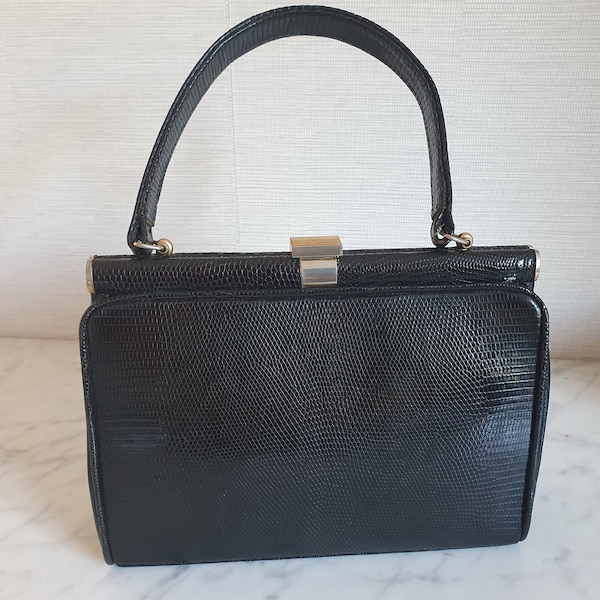 Sac à main vintage 1950 en cuir noir  - 2328