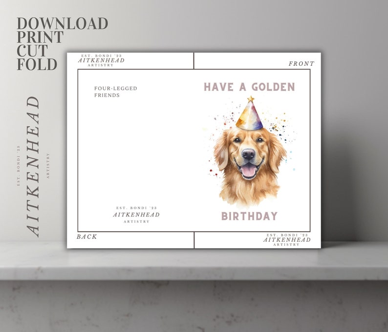 Golden Retriever Birthday Card Printable Digital Download - Etsy