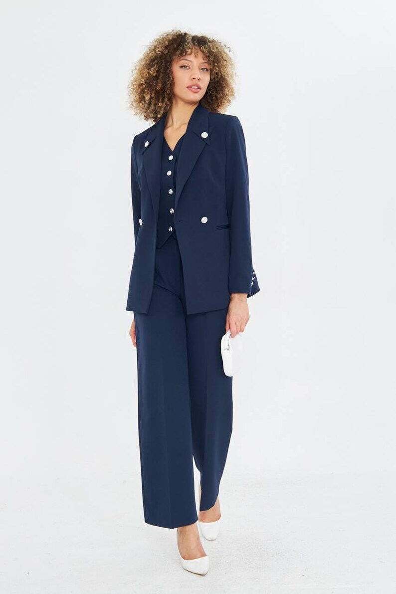 Navy Blue 3 Piece Suit for Women, Business Suit, Women Suit With Vest — free download