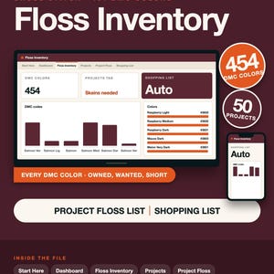 Cross Stitch Floss Inventory Tracker, 454 DMC Colors, Project Planner (Google Sheets and Excel)