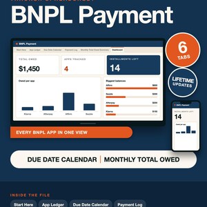 BNPL Payment Tracker Google Sheets & Excel | Installment Planner, Due Date Calendar (Digital Download)