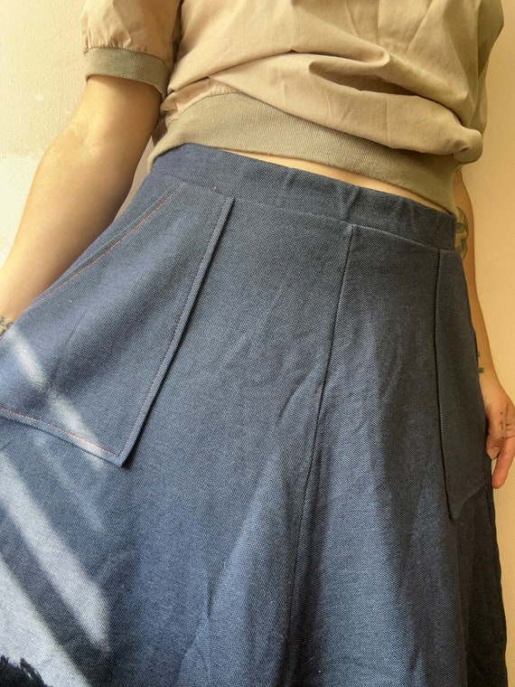 Vintage 1970s HANDMADE denim look full skirt with 