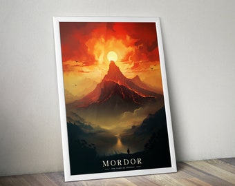 Mordor Travel Poster: Mount Doom, Lord of the Rings Wall Art