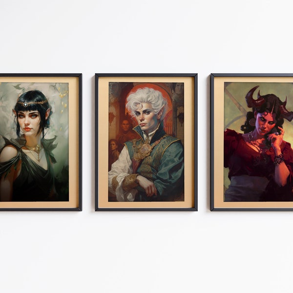 Baldurs Gate - 3 x Vintage Portrait Poster Mega Bundle - DnD - Astarion , Shadowheart , Karlach  - Fantasy Fan Wall Art - Geek gifts