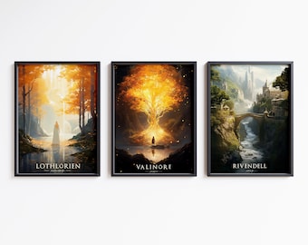 Elven Kingdoms Travel Poster Set: Middle Earth Wall Art