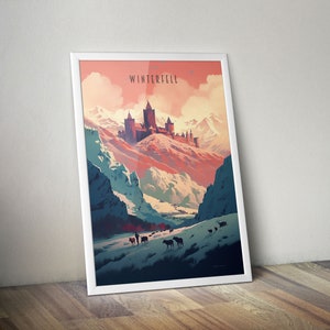 Game of Thrones - Vintage Reiseposter - Winterfell, Jon Snow, The Starks, Westeros - Fantasy Fan Wallart - Winter kommt