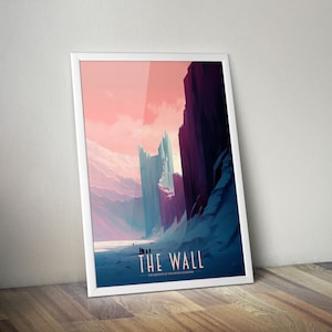 Juego de Tronos - Póster de viaje vintage - The Wall, Jon Snow, Westeros - Fan Art de fantasía