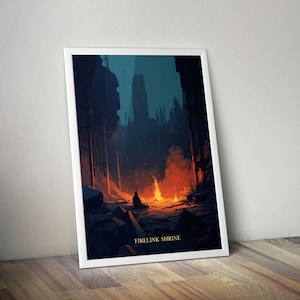 Dark Souls - Póster de viaje vintage - Santuario de Firelink - Arte mural de fantasía - Regalo para gamers