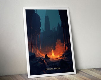 Dark Souls - Vintage Travel Poster - Firelink Shrine - Fantasy Fan Wallart - Gamer Gift