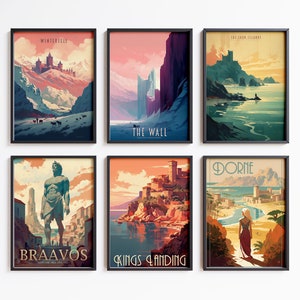 Game of Thrones - Mega Bundle di 6 poster di viaggio vintage - Fantasy Fan Geek Wall art Gift - A Song of Fire and Ice -