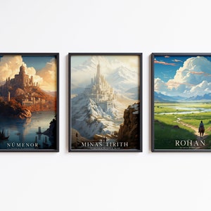 Mittelerde, Königreiche der Menschen - 3 x Vintage Reise Poster Mega Bundle - Fantasy Fan Wandkunst - Tolkien