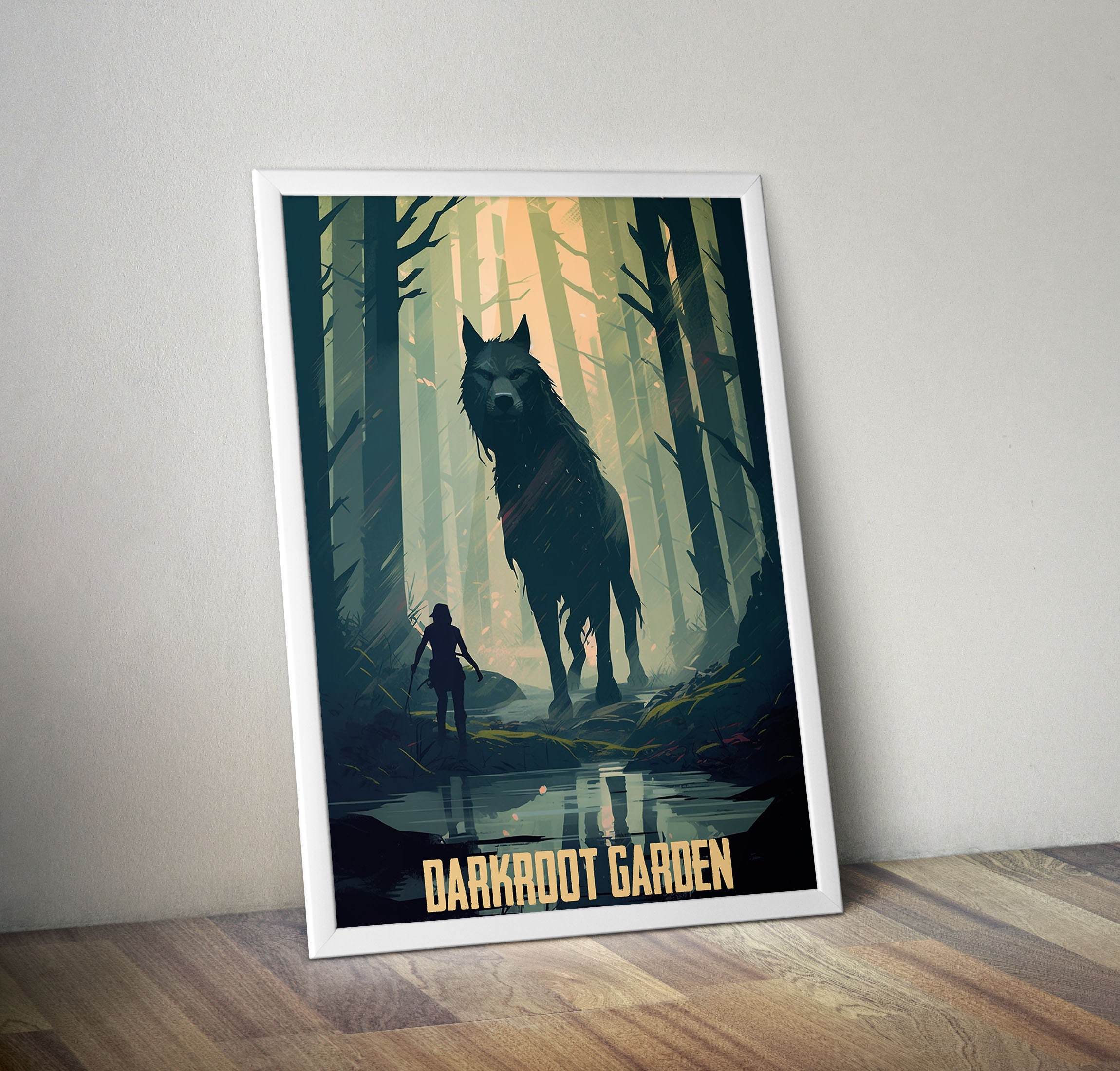 Dark Souls - Vintage Travel Poster - Dark Root Garden - Great Grey Wolf Sif - Fantasy Fan Wallart - Gamer Gift