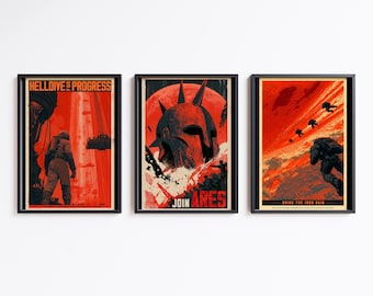 Red Rising Vintage Propaganda Travel Poster Set: Iron Gold, Dark Age, Morning Star Fantasy Art