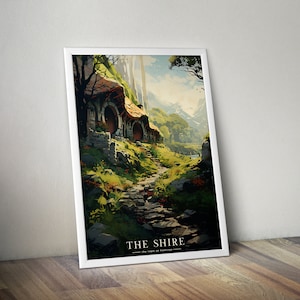 La Comarca - Hobbiton - Póster de viaje vintage - El Señor de los Anillos, La Tierra Media, El Hobbit - Fan Art de fantasía