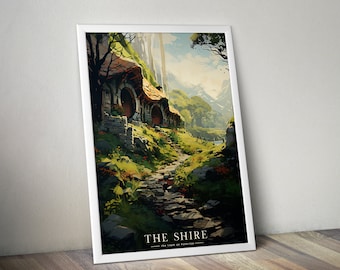 The Shire - Hobbiton - Vintage Travel Poster - Lord of the Rings , Middle Earth, The Hobbit - Fantasy Fan Wallart