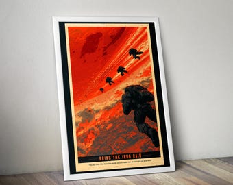 Bring the Iron Rain - Darrow of Lykos - Red Rising Vintage Propaganda Travel Poster Set: Iron Gold, Dark Age, Morning Star Fantasy Art