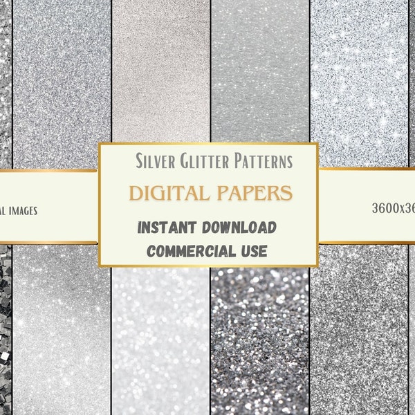 Silver Glitter patterns Digital Papers background, patterns download for commercial use, scrapbooking, sublimation, gift home 13D23