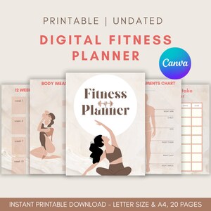 Digital Fitness Planner, Fitness Journal, Workout Planner, Weight Loss Tracker, Self Care, PDF, Meal Planner, Undated Printable Planner