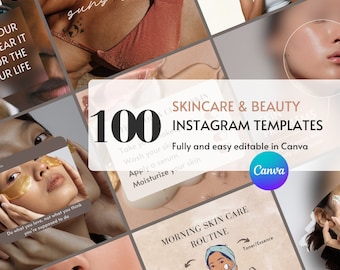 100 Skincare Instagram Post Templates | Social Media Template for Skincare Esthetician | Beauty, Tips, Spa IG Template