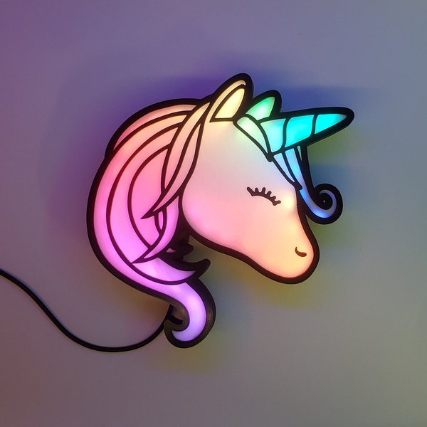 Veilleuse murale Licorne colorée et animée