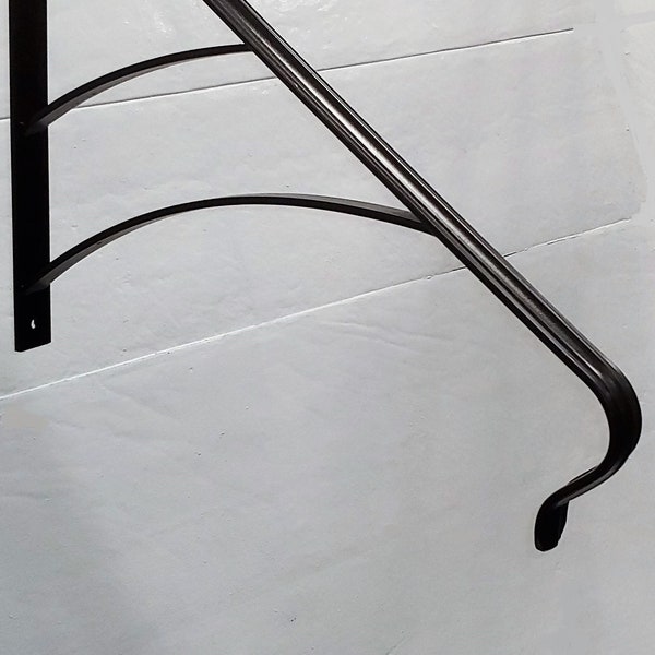 Handrail Grab bar traditional lamb tongue design rail end wrought Iron 27" 2-3 step Railings with double arch Painted Black plus Hardware!