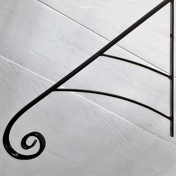 Hand forged Handrail Grab bar Decorative Scrolls wrought Iron 27" 2-3 step Railings with double arch Painted Black Hardware included.