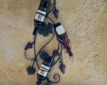 Large Wine rack Grapes & leaves holds 3 Bottles in spirals for Bars kitchen winery cellars storage unique designs