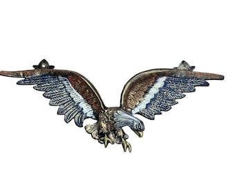 Large Cast iron USA sign featuring an American bald eagle. Red White Blue 26" x 9"