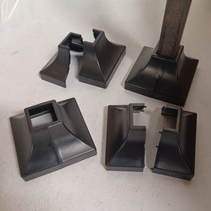 Outdoor decking Railing 4 pk 1&quot; Rail posts cosmetic stair step base skirt covers banister Snap ON New or Old Handrails. Black HD ABS plastic
