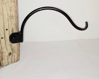 Exterior Corner Bracket 9" Space saver hooks for Hanging plants outdoor solar lights lamps. Painted black. Pockets around any corner!