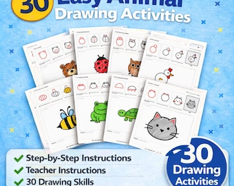Easy Animal Drawing Activities for Kids | Step-by-Step worksheets (30 Activities)