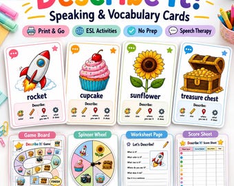 Describe It! Speaking Cards | ESL Vocabulary, Speech Therapy Activity (PDF)