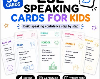 ESL Speaking Cards for Kids | 50 Conversation Topics (Printable)
