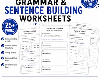 Grammar & Sentence Building Worksheets | Sentence Writing Practice | No Prep Printables | Grades K–8