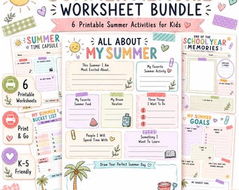 Summer Activity Worksheets for Kids, Summer Reflection Bundle, End of Year Activities, Summer Bucket List, Printable PDF