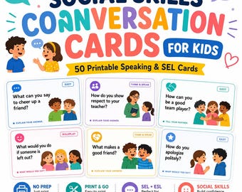 Social Skills Conversation Cards for Kids | SEL & ESL Speaking Activities