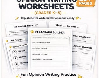 Opinion Writing Worksheets | Paragraph Builder, Graphic Organizers (Grades K-5)