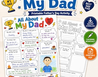All About My Dad Printable Worksheet | Father’s Day Coloring Activity