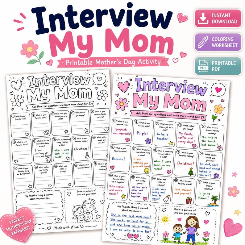 Interview My Mom Printable Worksheet | Mother’s Day Kids Activity - Etsy