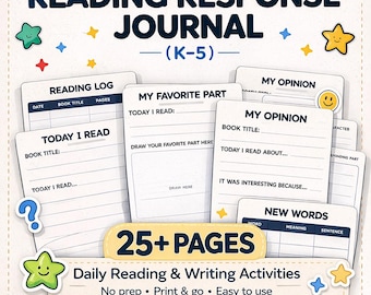 Reading Response Journal  | 25+ Pages | Daily Reading Log Worksheets | No Pre