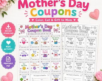 Mother’s Day Coupon Worksheet Printable | Kids Coloring Gift for Mom