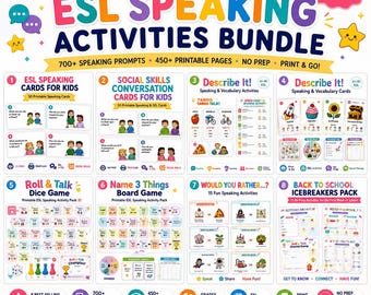 Ultimate ESL Speaking Activities Bundle | Conversation Cards, Speaking Games, Icebreakers, No Prep ESL Printables Grades 2-8