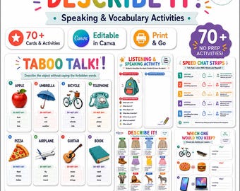 Describe It! ESL Speaking Activities | Conversation Cards, Taboo Game, Listening & Drawing