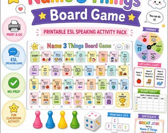 Name 3 Things Board Game | ESL Speaking Activity, Conversation Cards (PDF)