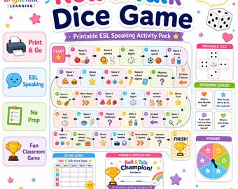 Roll and Talk Dice Game | ESL Speaking Activity for Kids (PDF Printable)