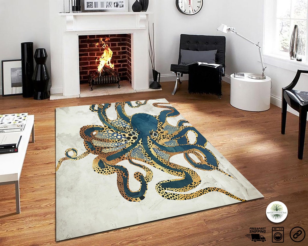 Octopus Rug Modern Rug Office Decor Animal Rug Machine - Etsy