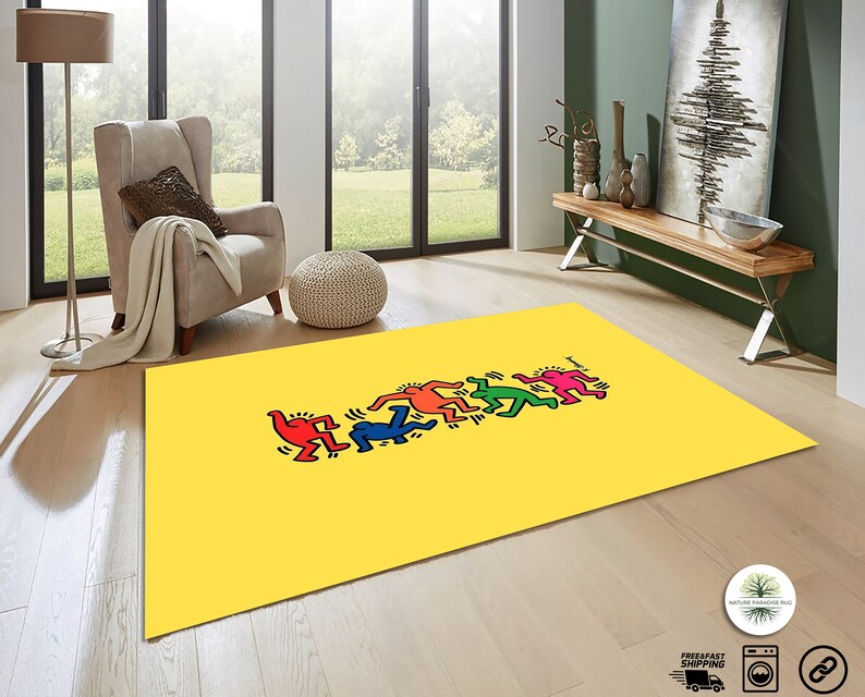Keith Haring Dancing Rug, Colorful Rug, Cool Rug, Living Room Rug